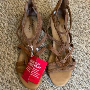 NWT - Brown wedge sandals with zipper back